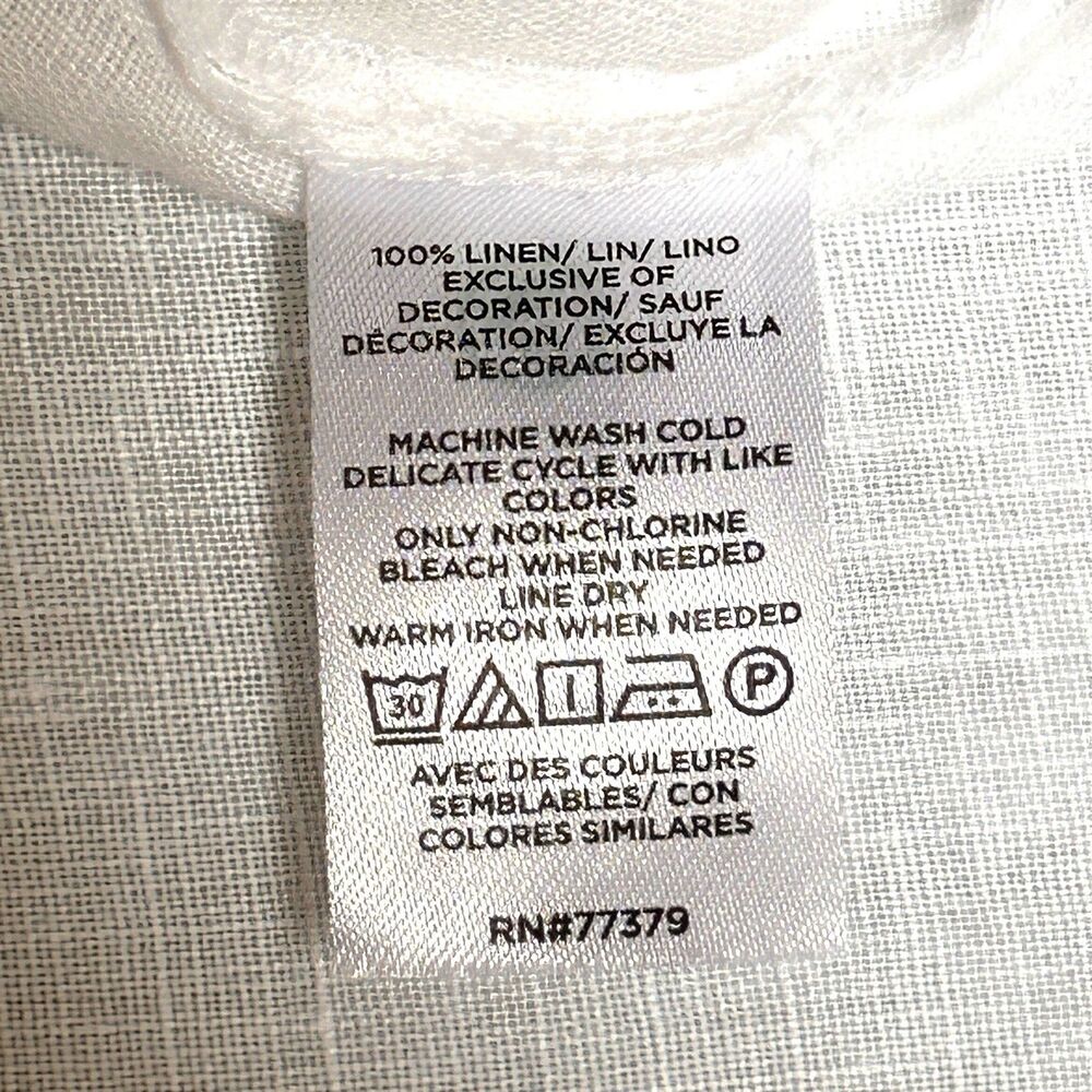 Ann Taylor White 100% Linen Blouse Lace Trim Rolled Sleeve Relaxed L - Picture 4 of 8